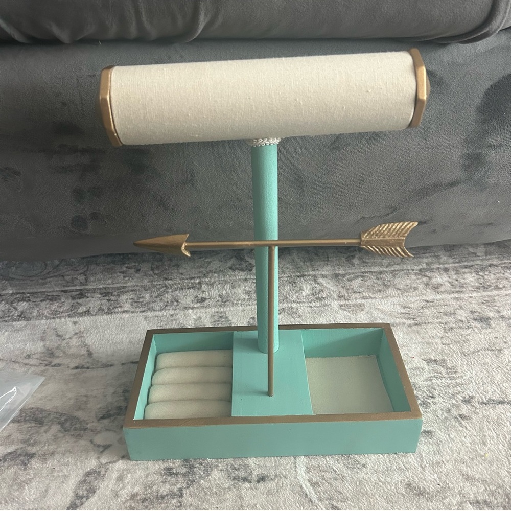 Cream & Teal Jewelry Organizer with Gold Accents